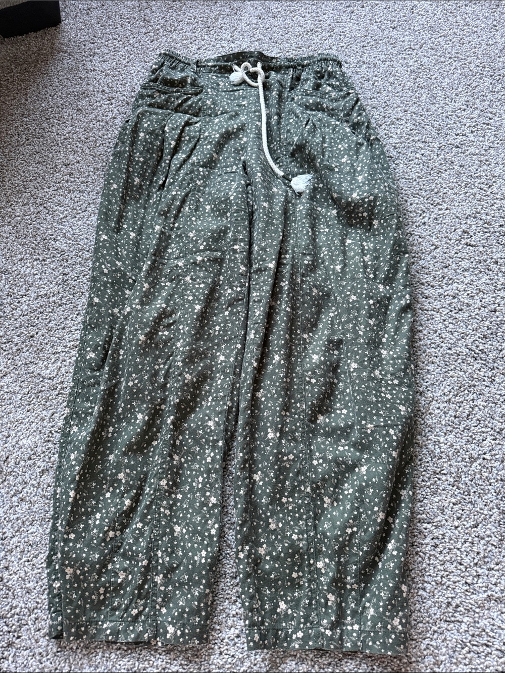 Green Floral Drawstring Joggers